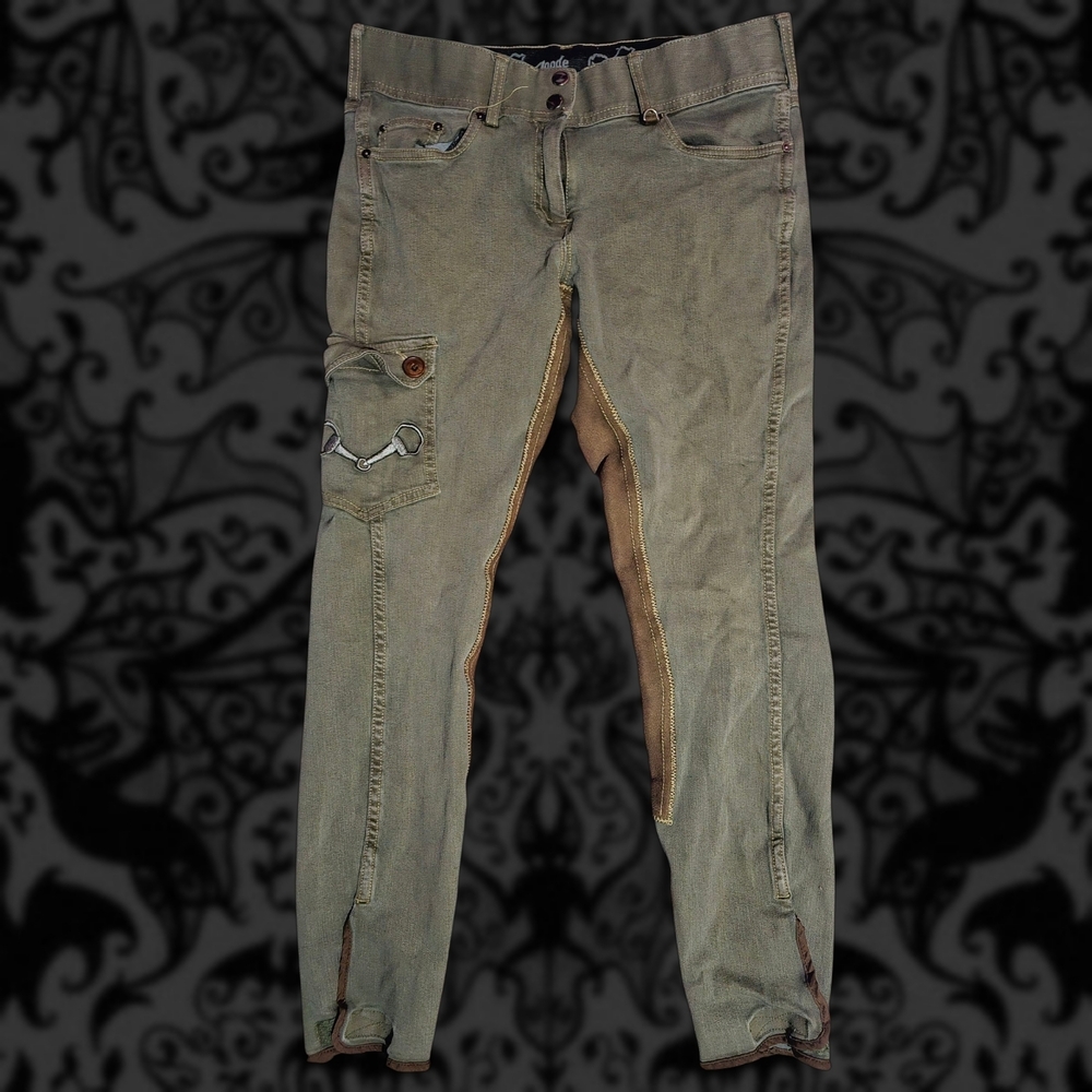 Goode Rider 32L Breeches - Olive Green & Brown